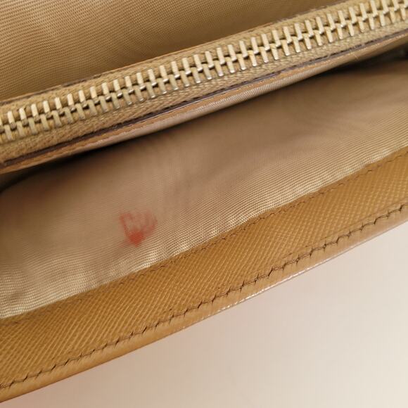 PRADA Vintage Saffiano Tan Beige Leather Logo Wallet Envelope Large Clutch Fair - Picture 7 of 12